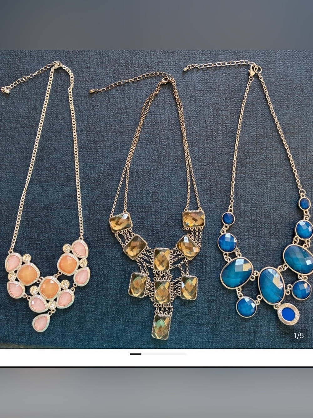 3 Statement Necklace with Peach, Brown & Blue Gemstones